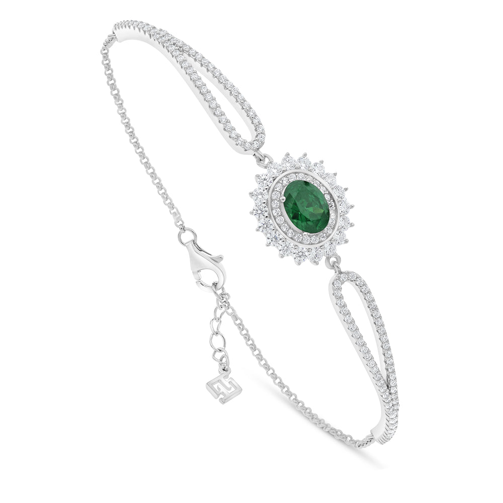 Sterling Silver 925 Bracelet Rhodium Plated Embedded With Emerald Zircon And White Zircon