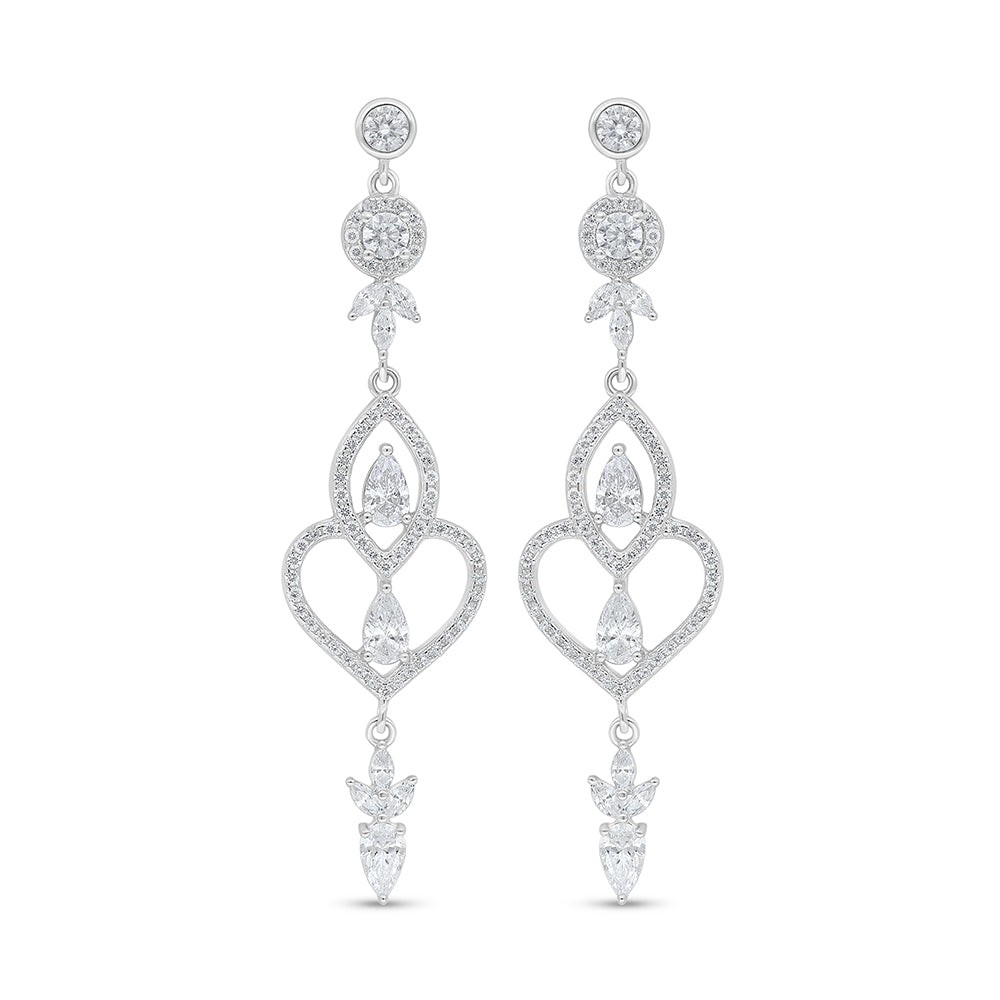 Sterling Silver 925 Earring Rhodium Plated Embedded With White Zircon