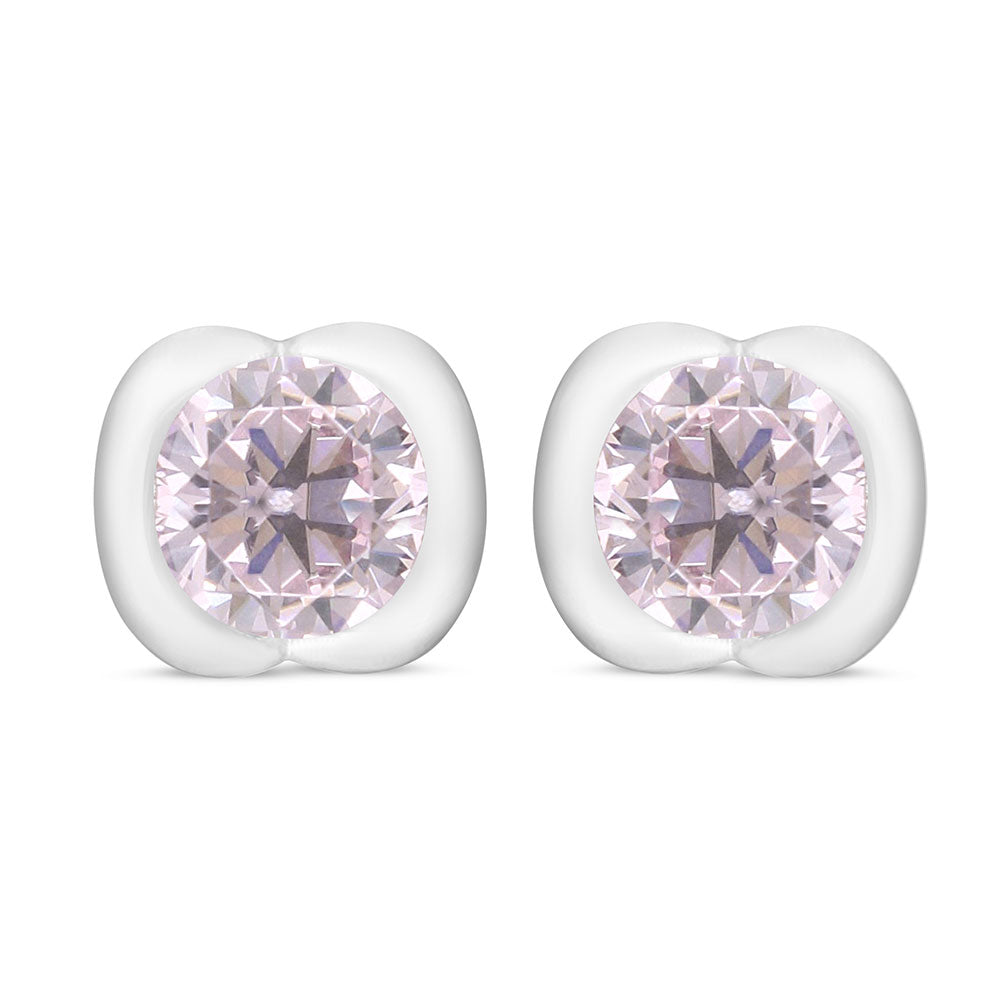 Sterling Silver 925 Earring Rhodium Plated Embedded With Pink Zircon