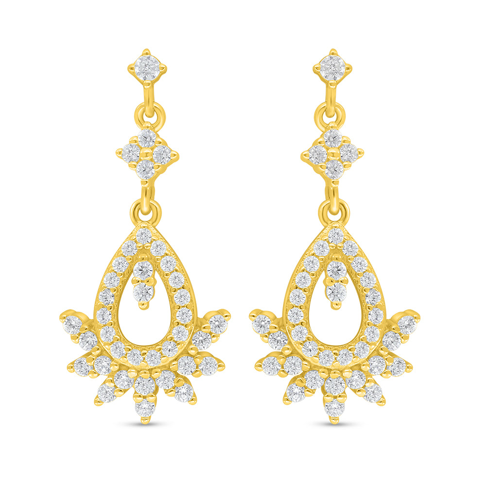 Sterling Silver 925 Earring Golden Plated Embedded With White Zircon