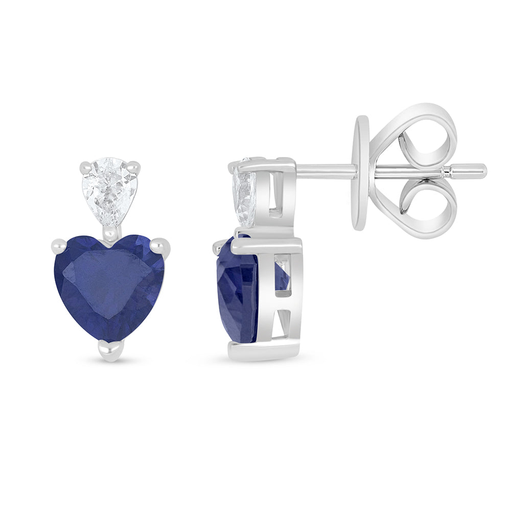 Sterling Silver 925 Earring Rhodium Plated Embedded With Sapphire Corundum And White Zircon