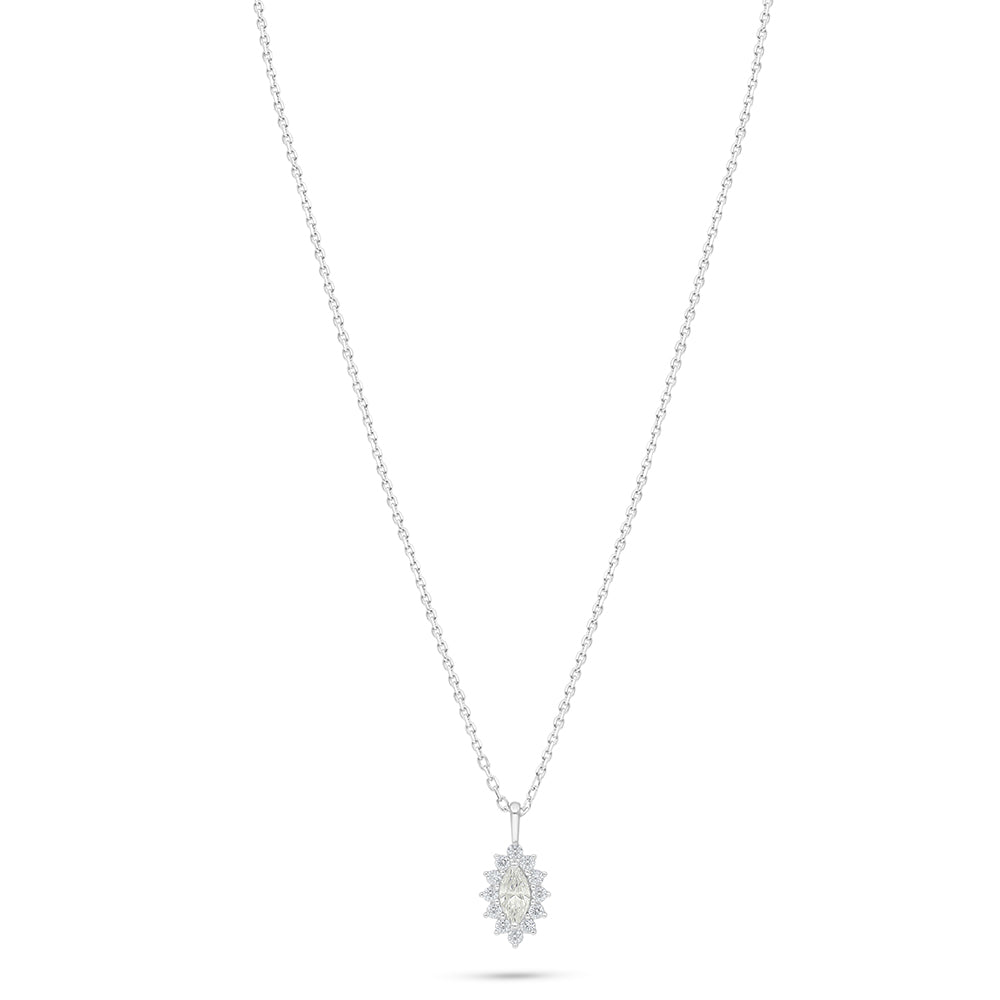 Sterling Silver 925 Necklace Rhodium Plated Embedded With White Zircon