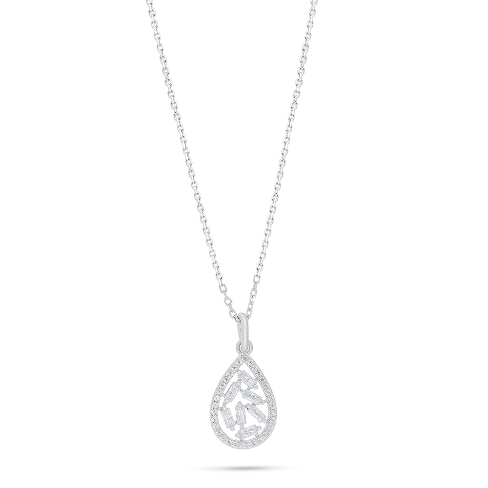 Sterling Silver 925 Necklace Rhodium Plated Embedded With White Zircon