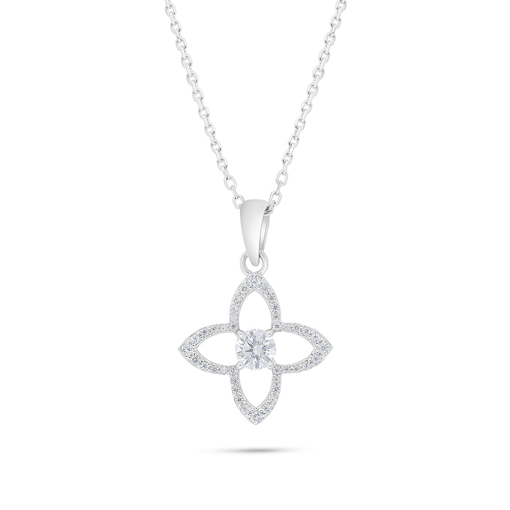 Sterling Silver 925 Necklace Rhodium Plated Embedded With White Zircon