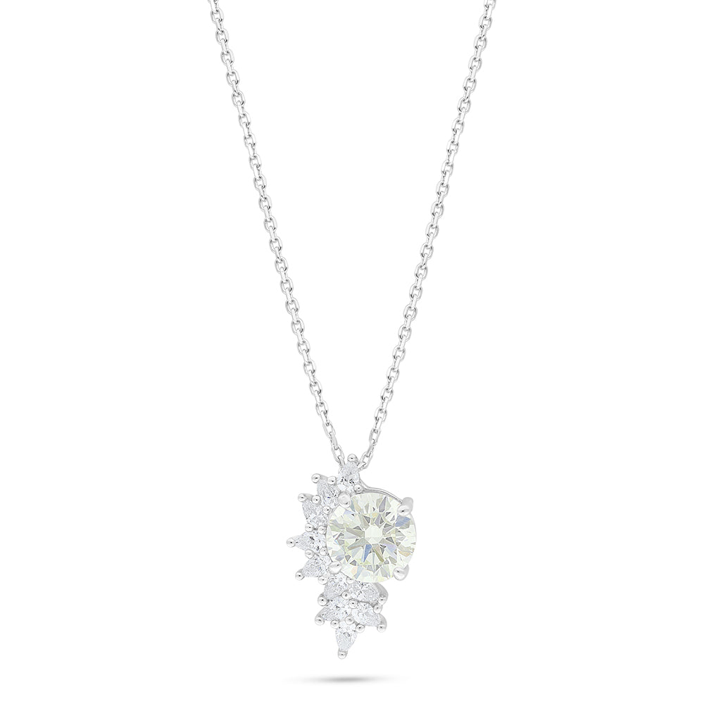Sterling Silver 925 Necklace Rhodium Plated Embedded With Diamond Zircon And White Zircon