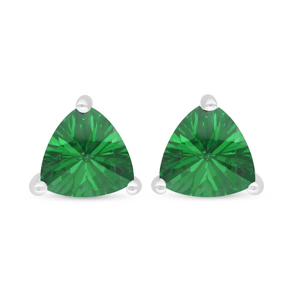 Sterling Silver 925 Earring Rhodium Plated Embedded With Emerald Zircon