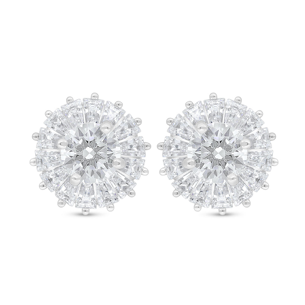 Sterling Silver 925 Earring Rhodium Plated Embedded With White Zircon