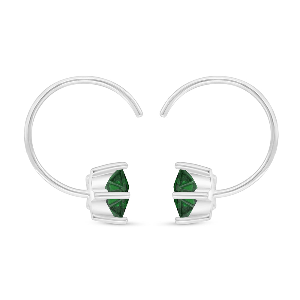 Sterling Silver 925 Earring Rhodium Plated Embedded With Emerald Zircon