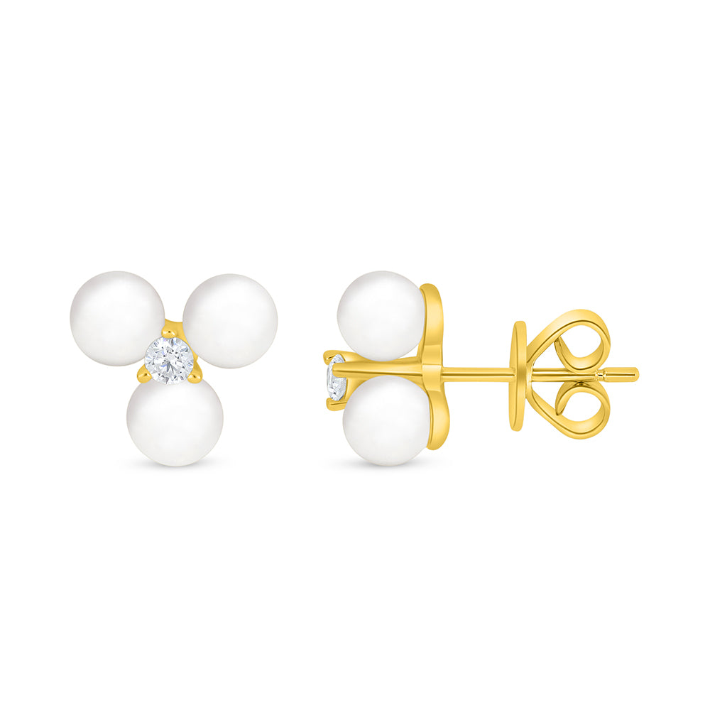 Sterling Silver 925 Earring Golden Plated Embedded With Natural White Pearl And White Zircon