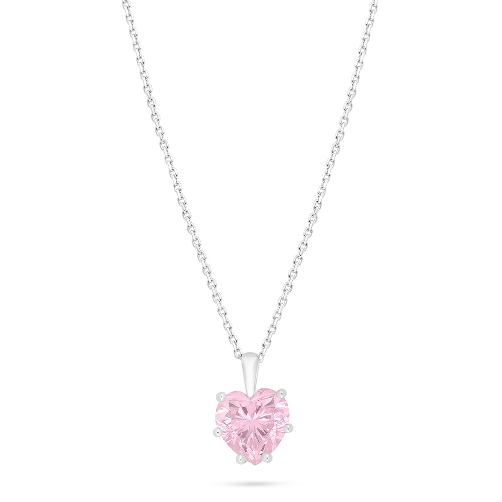 Sterling Silver 925 Necklace Rhodium Plated Embedded With pink Zircon