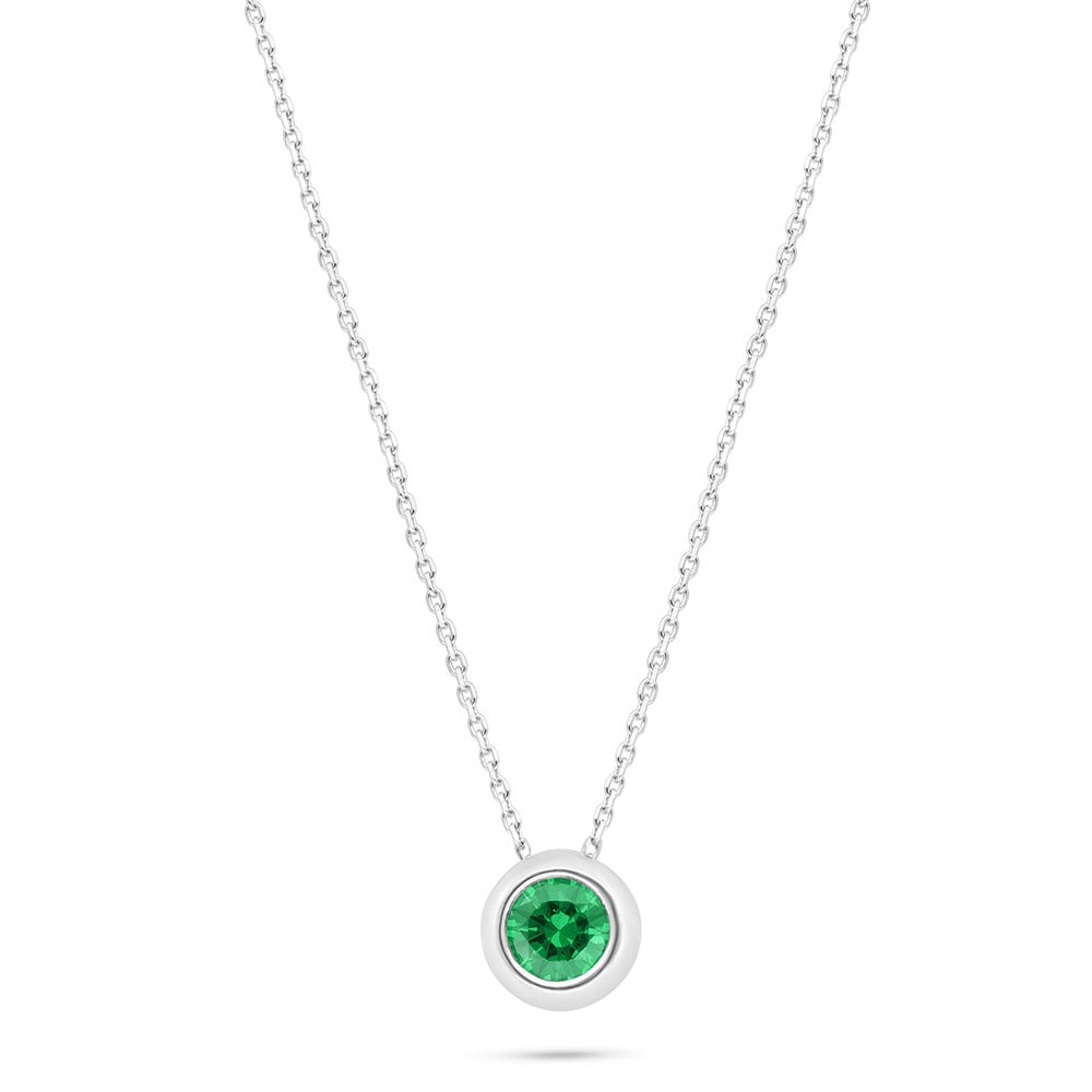 Sterling Silver 925 Necklace Rhodium Plated Embedded With Emerald Zircon
