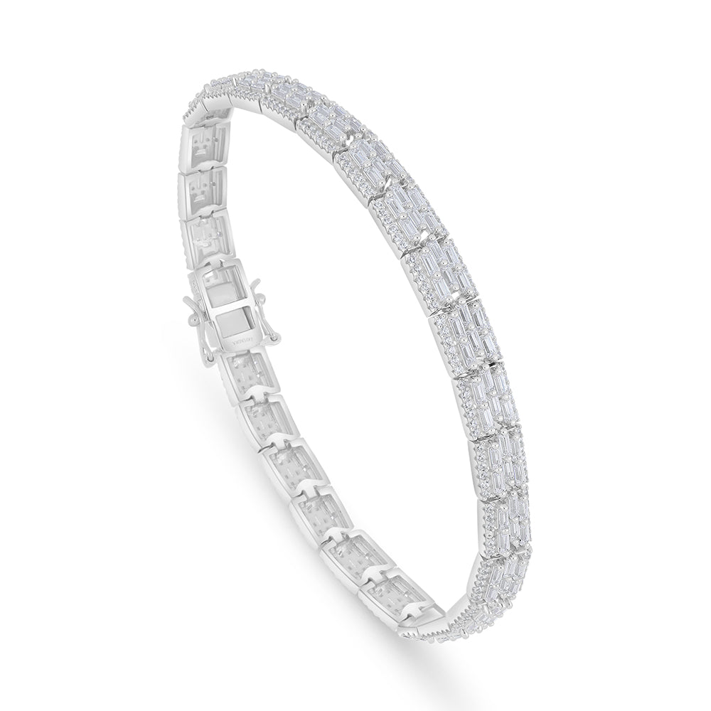 Sterling Silver 925 Bracelet Rhodium Plated Embedded With White Zircon