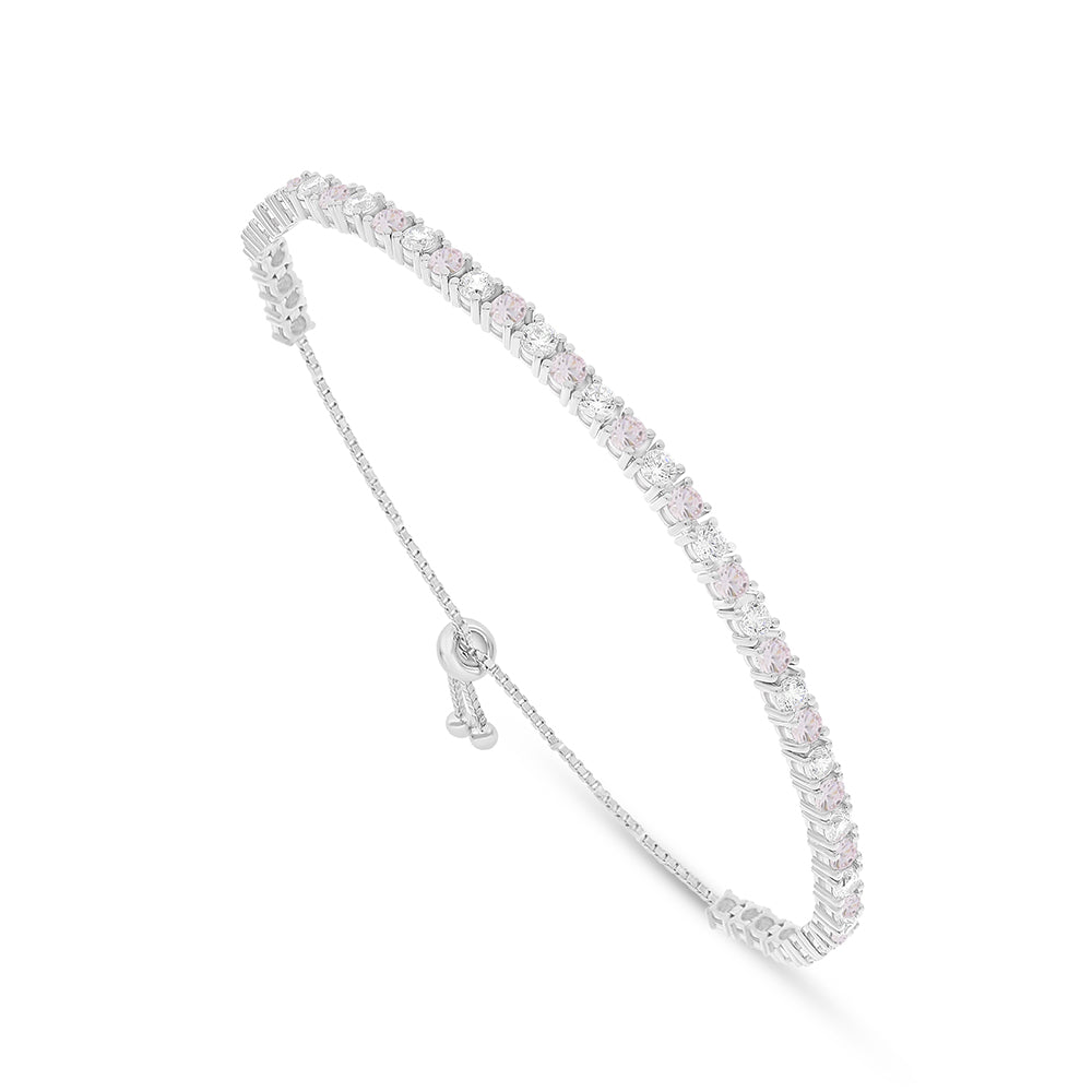 Sterling Silver 925 Bracelet Rhodium Plated Embedded With pink Zircon And White Zircon