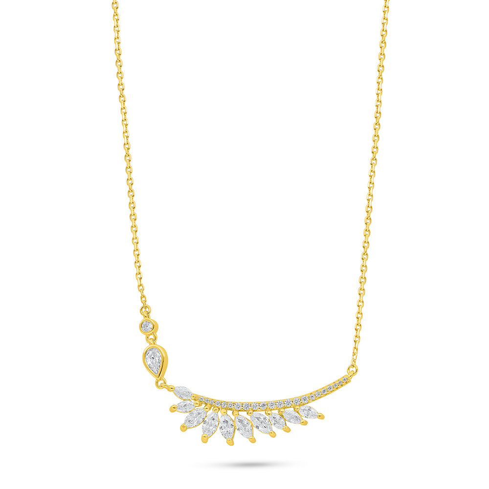 Sterling Silver 925 Necklace Golden Plated Embedded With White Zircon