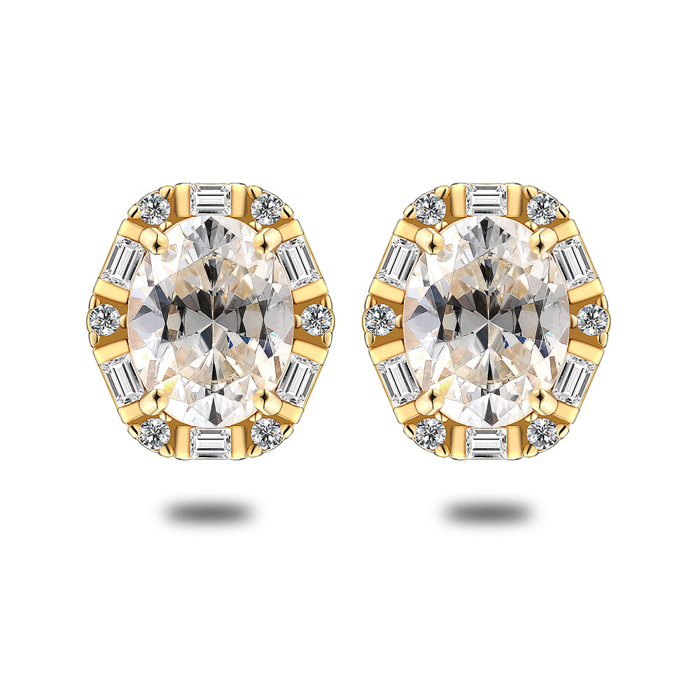 اقراط من الفضة الخالصة عيار 925 مطلي ذهبي مرصعة بالزركون الكناري الالماسي و فص ابيض