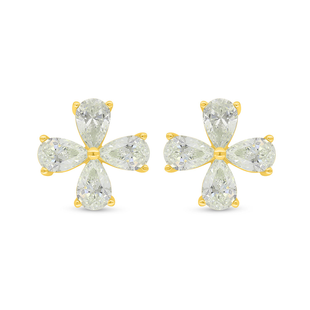 Sterling Silver 925 Earring Golden Plated Embedded With Yellow Diamond