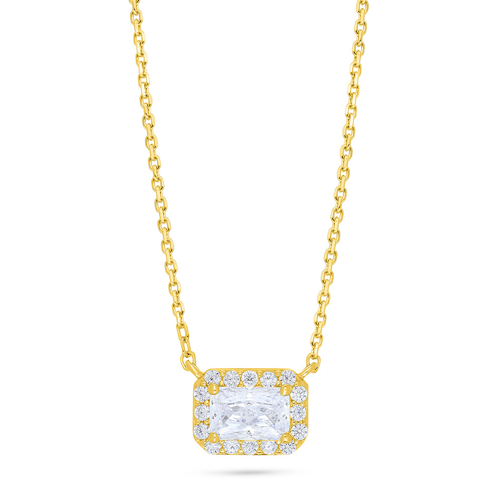 Sterling Silver 925 Necklace Golden Plated Embedded With White Zircon