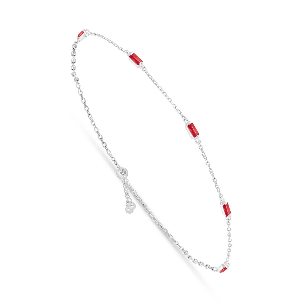 Sterling Silver 925 Bracelet Rhodium Plated Embedded With Ruby Corundum