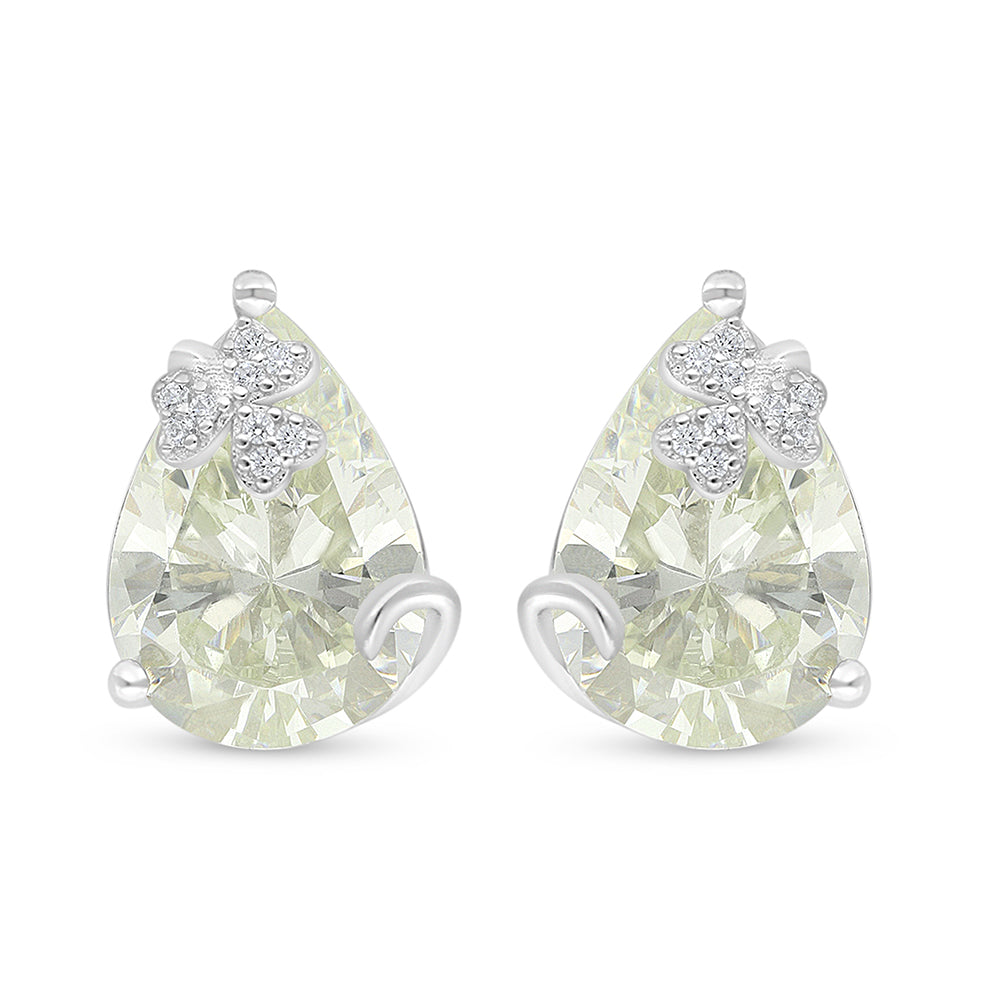 Sterling Silver 925 Earring Rhodium Plated Embedded With Yellow Diamond And White Zircon