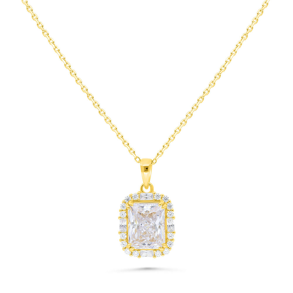 Sterling Silver 925 Necklace Golden Plated Embedded With White Zircon