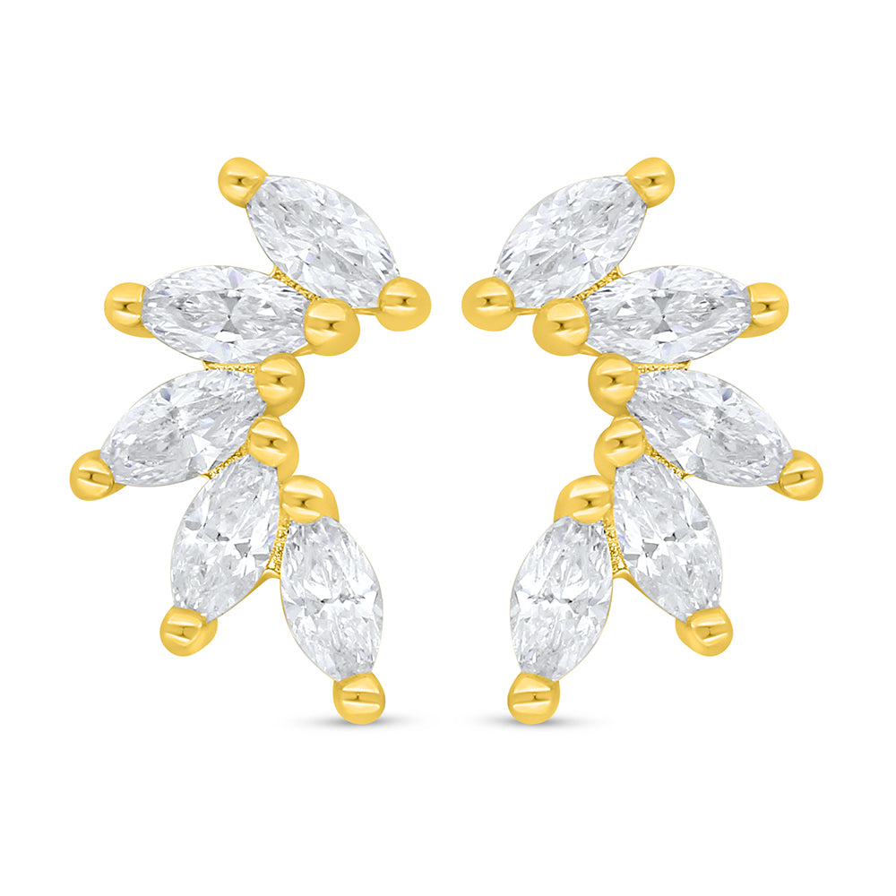 Sterling Silver 925 Earring Golden Plated Embedded With White Zircon