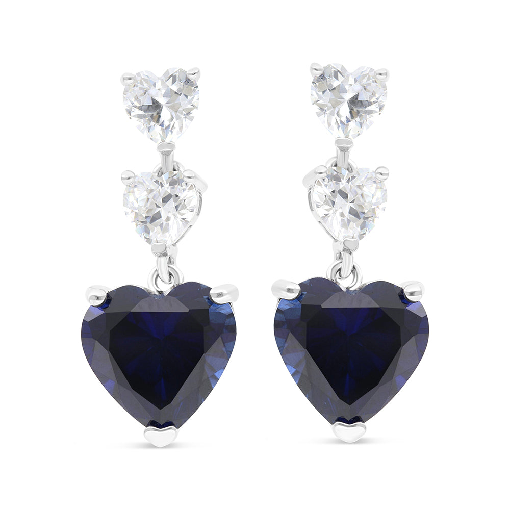 Sterling Silver 925 Earring Rhodium Plated Embedded With Sapphire Corundum And White CZ