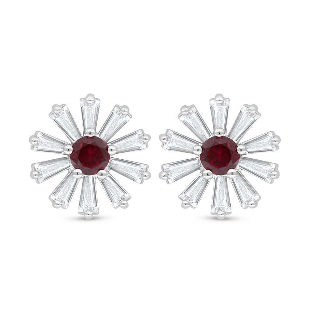 اقراط من الفضة الخالصة عيار 925 مطلية روديوم مرصعة ياقوت كروندوم و فص ابيض