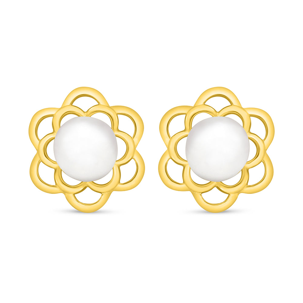 Sterling Silver 925 Earring Golden Plated Embedded With Natural White Pearl