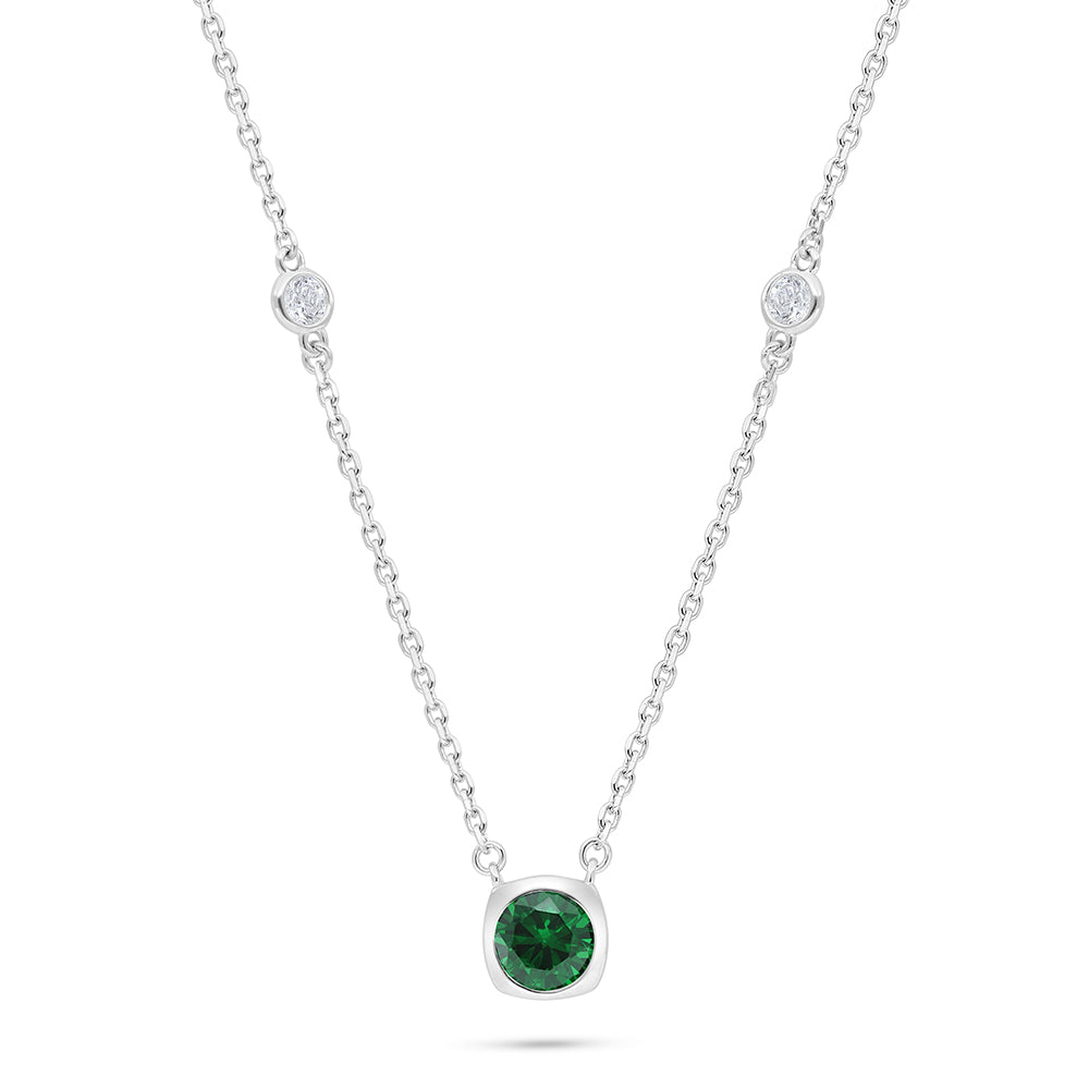 Sterling Silver 925 Necklace Rhodium Plated Embedded With Emerald Zircon And White Zircon