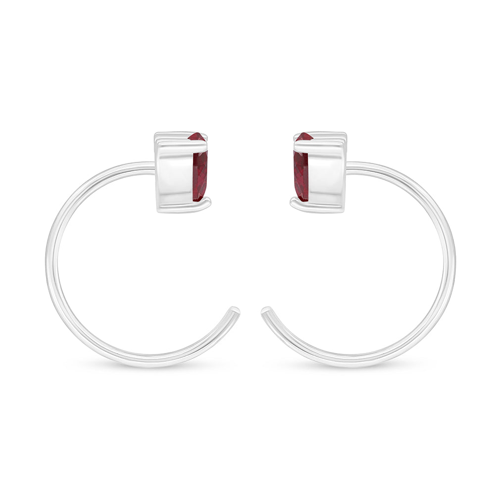 Sterling Silver 925 Earring Rhodium Plated Embedded With Ruby Corundum