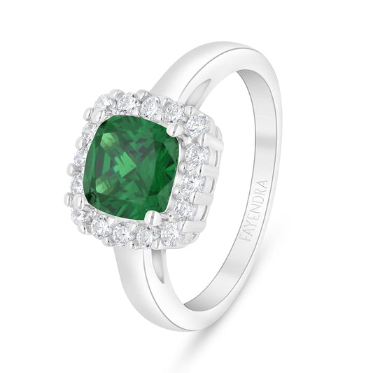 Sterling Silver 925 Ring Rhodium Plated Embedded With Emerald Zircon And White Zircon