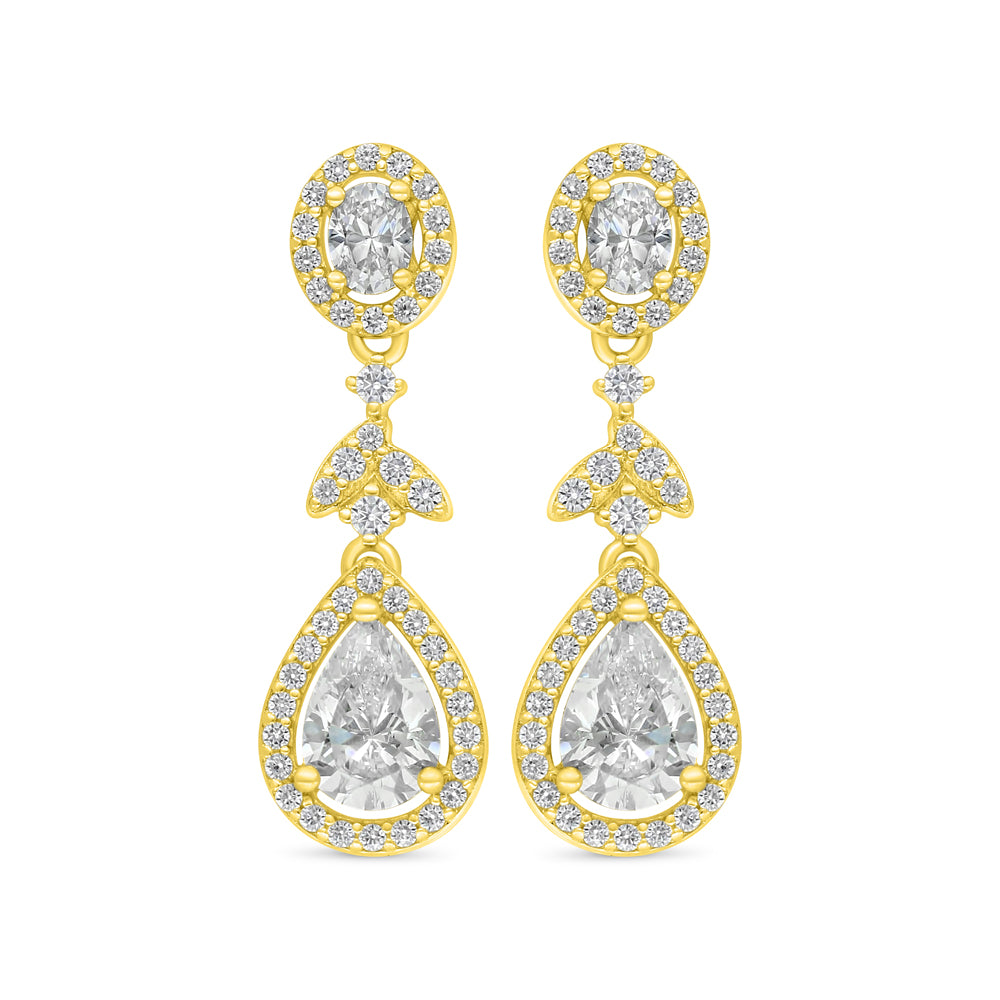 Sterling Silver 925 Earring Golden Plated Embedded With Diamond Color And White Zircon