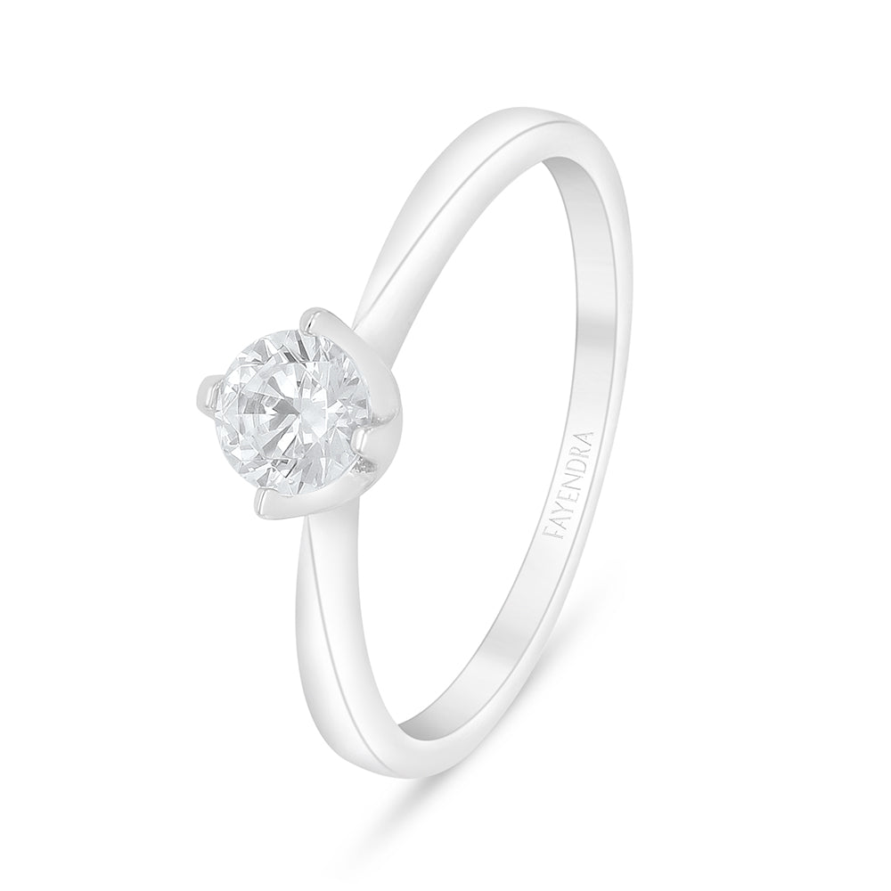 Sterling Silver 925 Ring Rhodium Plated Embedded With White Zircon
