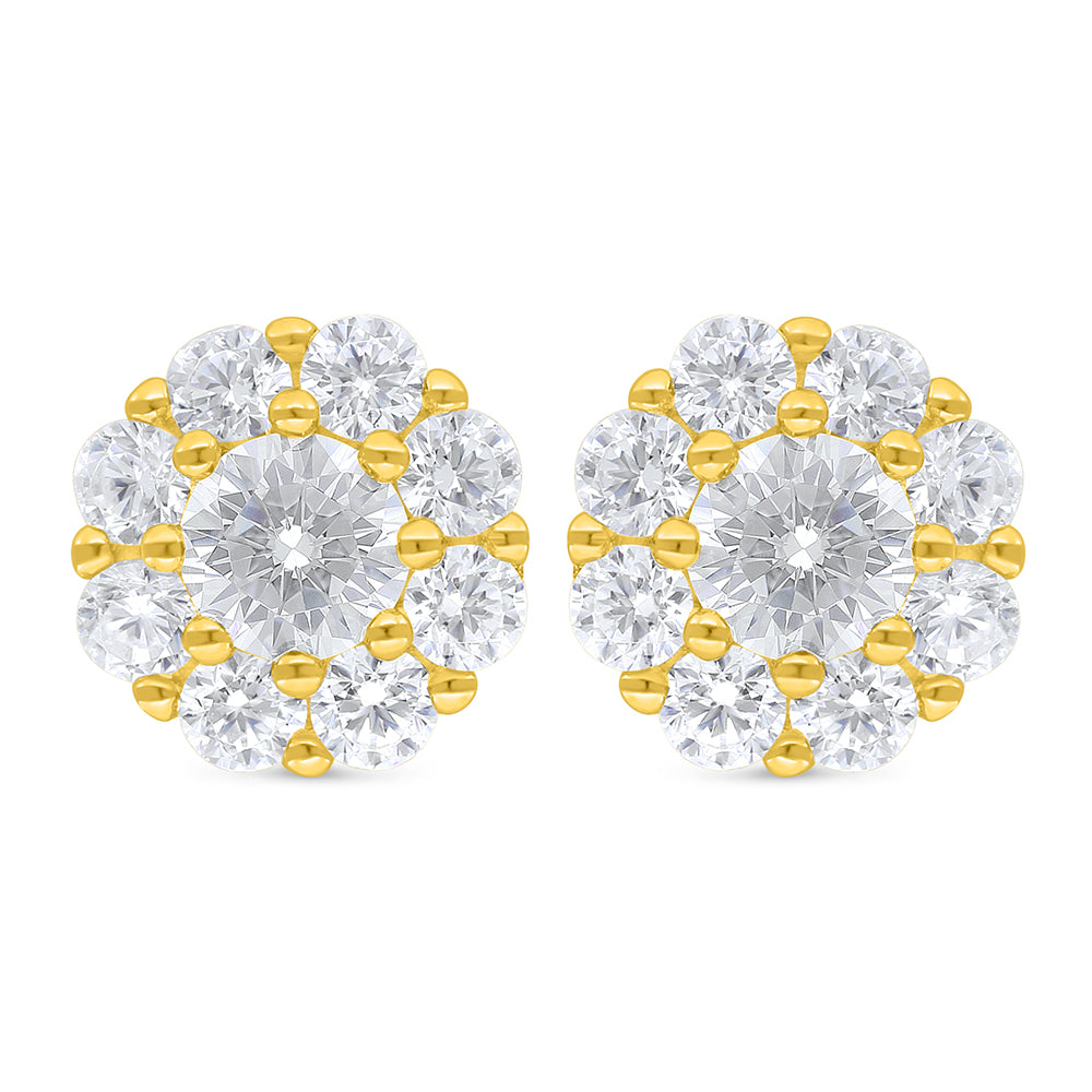 Sterling Silver 925 Earring Golden Plated Embedded With Diamond Zircon And White Zircon