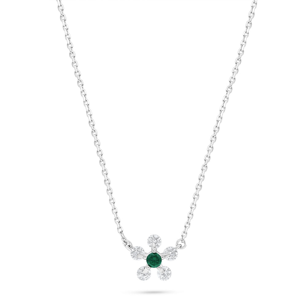 عقد من الفضة الخالصة عيار 925 مطلي روديوم مرصع زركون زمردي و فص ابيض