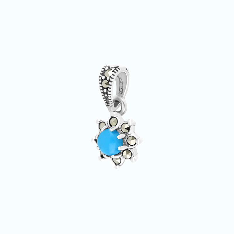 Sterling Silver 925 Pendant Embedded With Natural Processed Turquoise And Marcasite Stones