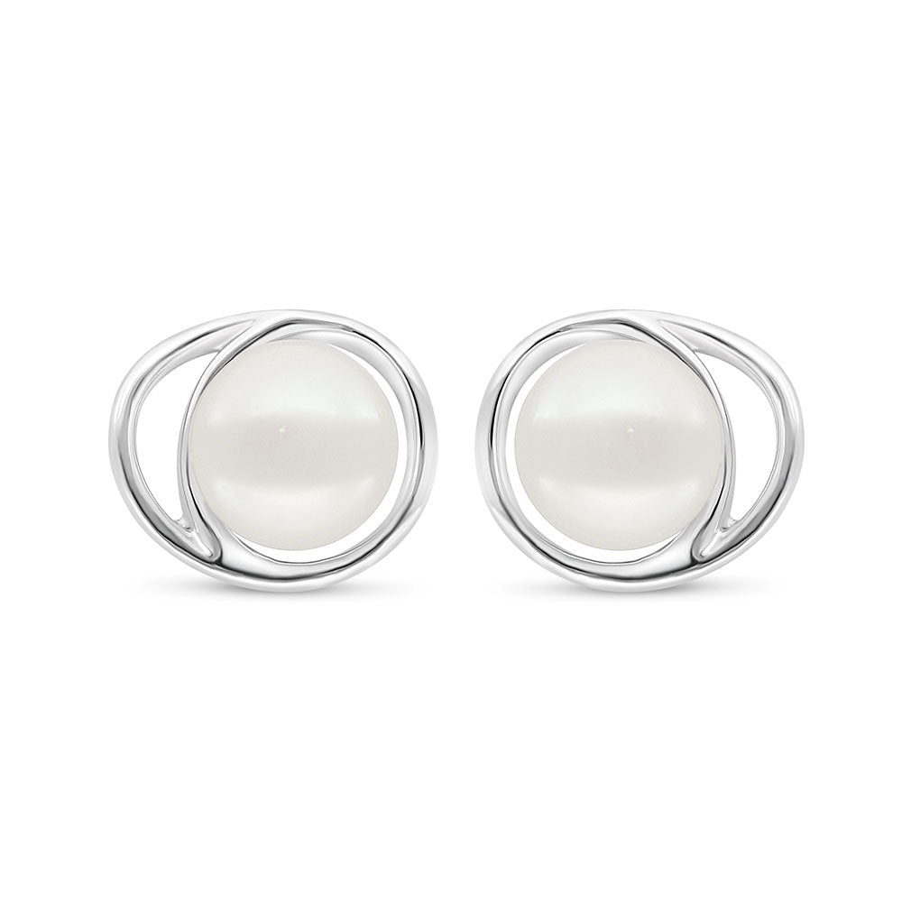 Sterling Silver 925 Earring Rhodium Plated Embedded With Fresh Water Pearl