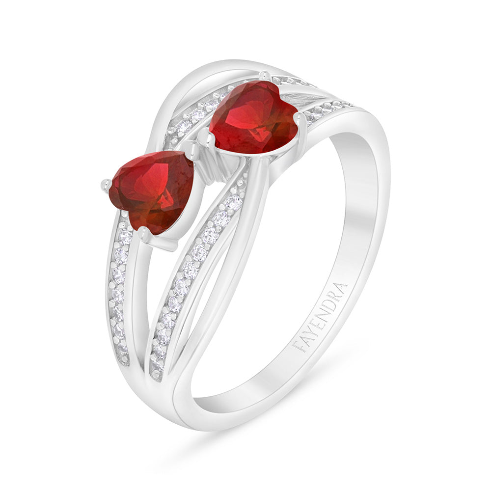 خاتم من الفضة الخالصة عيار 925 مطلي روديوم مرصع ياقوت كروندوم و فص ابيض