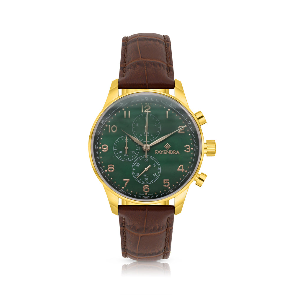 Stainless Steel 316 Watch Rose Gold Color Embedded With Brown Leather - GREEN MOP DIAL