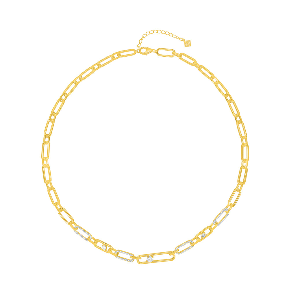 عقد من الفضة الخالصة عيار 925 مطلي ذهبي مرصع فص ابيض