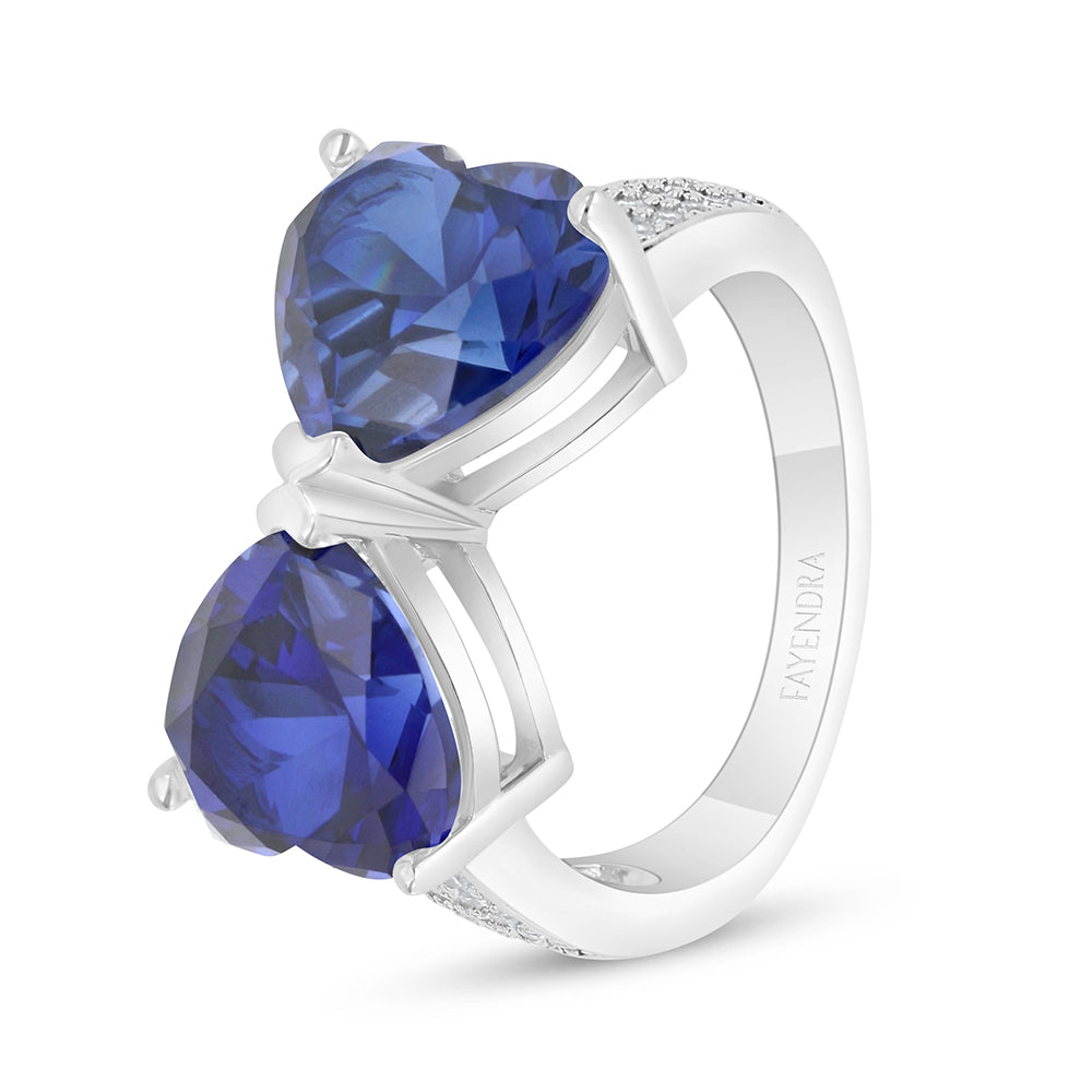 Sterling Silver 925 SET Rhodium Plated Embedded With Sapphire Corundum And White Zircon