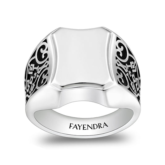 Sterling Silver 925 Islamic Ring Rhodium And Black Plated For Men