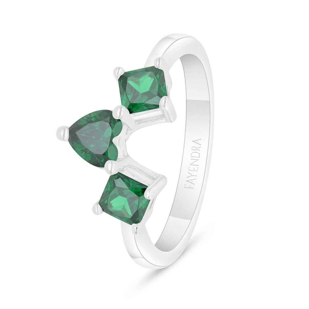 Sterling Silver 925 Ring Rhodium Plated Embedded With Emerald Zircon