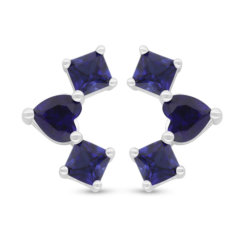 Sterling Silver 925 Earring Rhodium Plated Embedded With Sapphire Corundum
