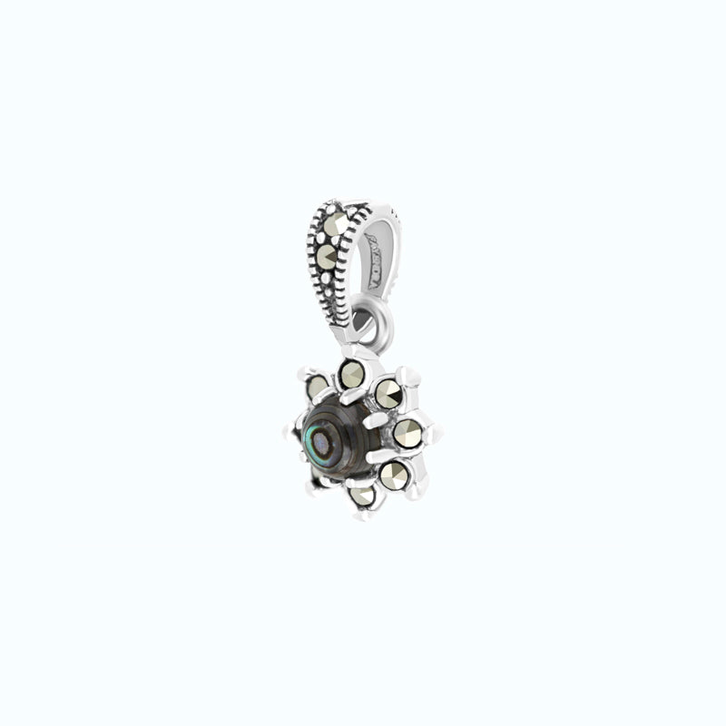 Sterling Silver 925 Pendant Embedded With Natural Blue Shell And Marcasite Stones