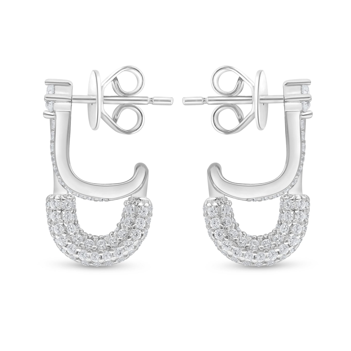 Sterling Silver 925 Earring Rhodium Plated Embedded With White Zircon