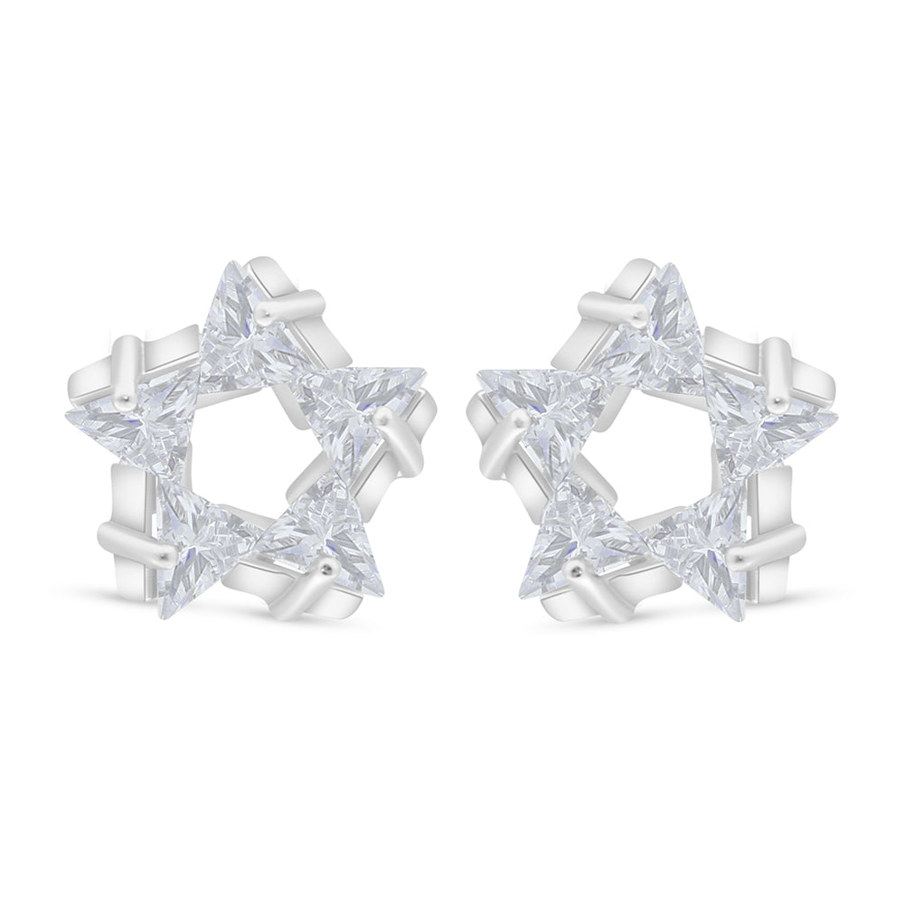 Sterling Silver 925 Earring Rhodium Plated Embedded With White Zircon