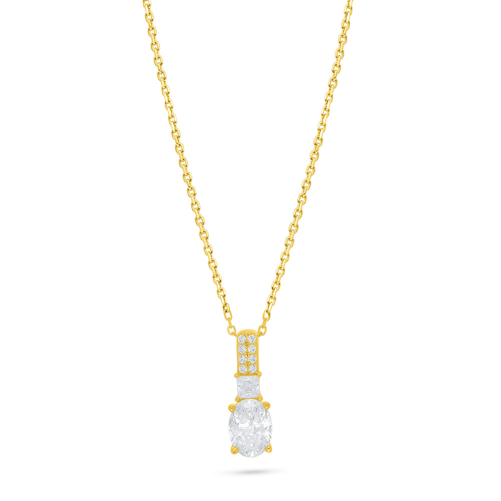 Sterling Silver 925 Necklace Golden Plated Embedded With White Zircon