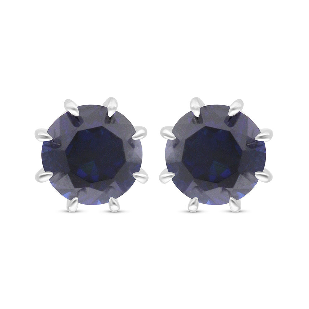 Sterling Silver 925 Earring Rhodium Plated Embedded With Sapphire Corundum