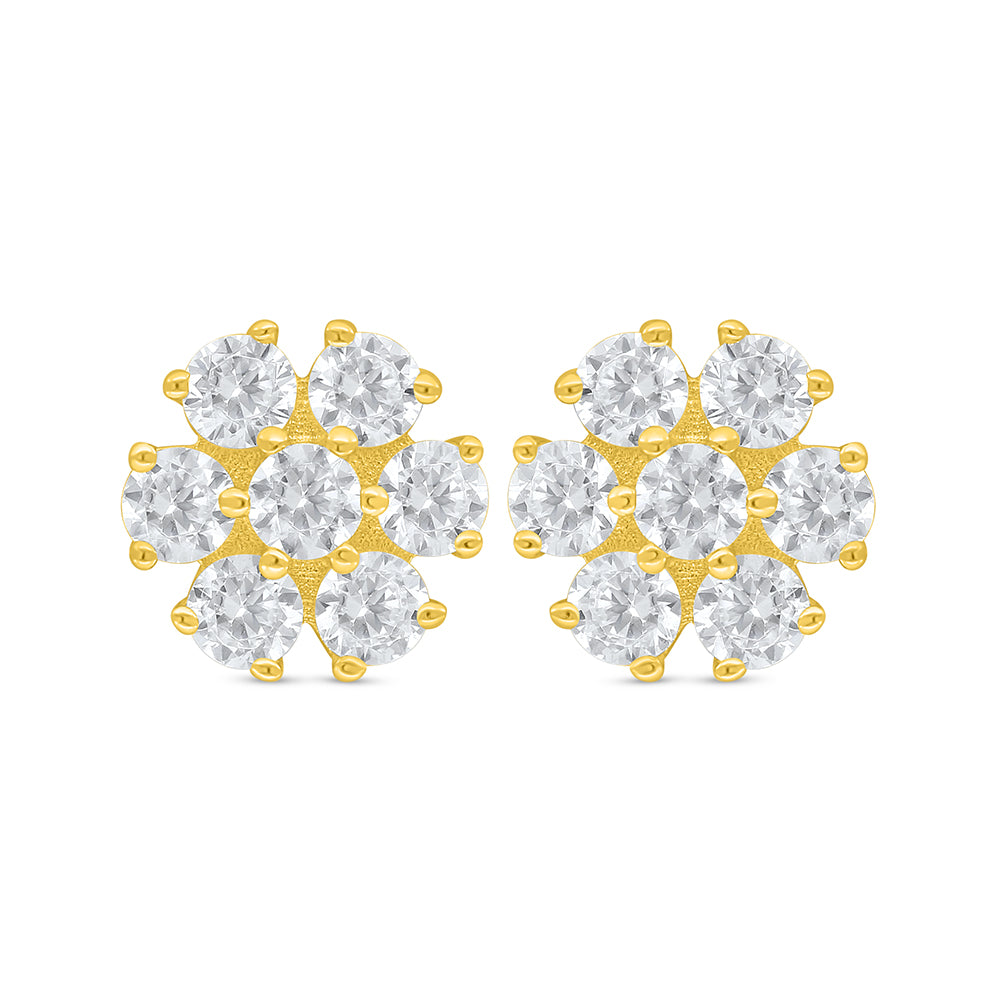 Sterling Silver 925 Earring Golden Plated Embedded With White Zircon